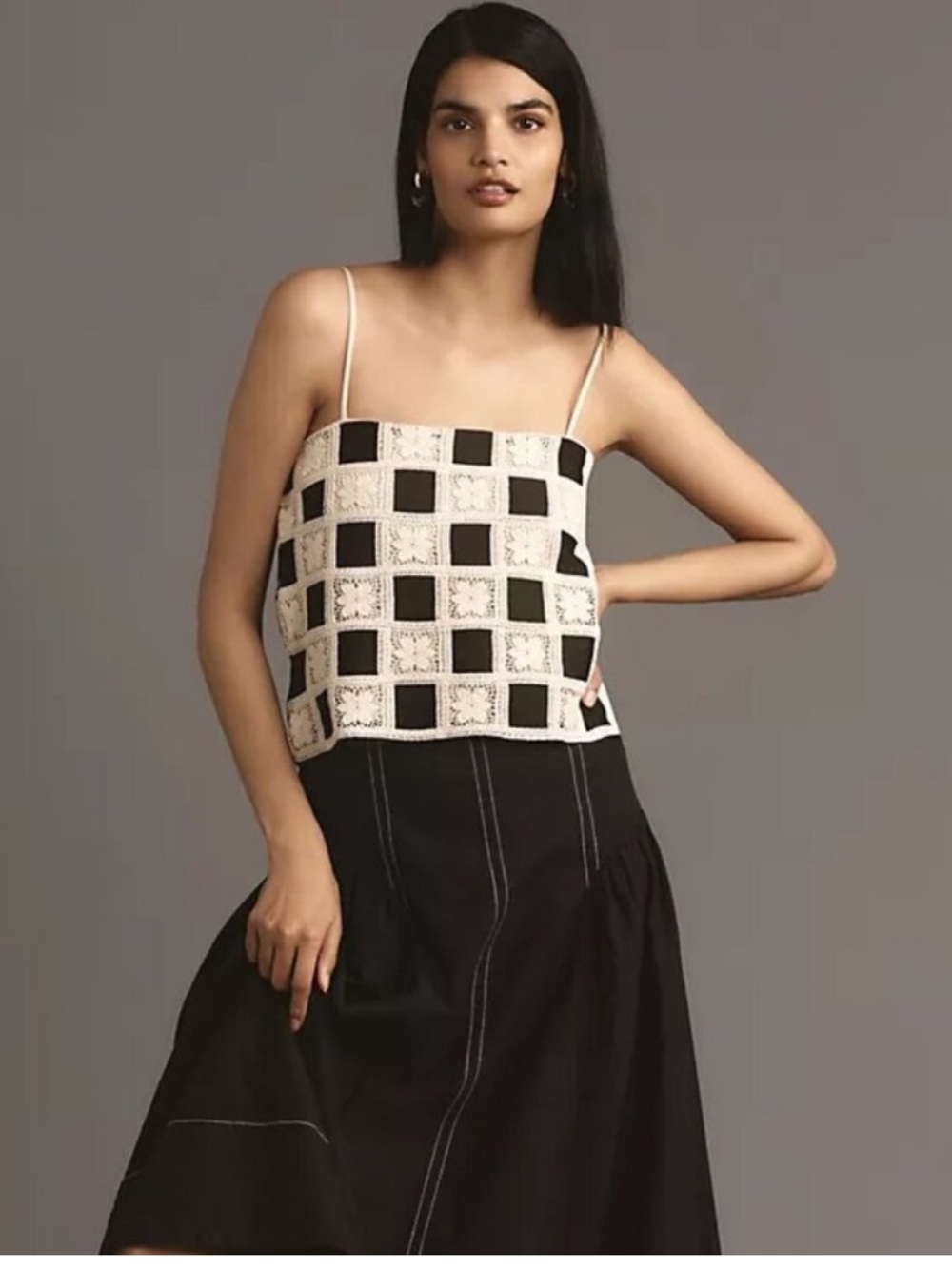 NWT Anthropologie Crocheted Floral Black and Cream Top